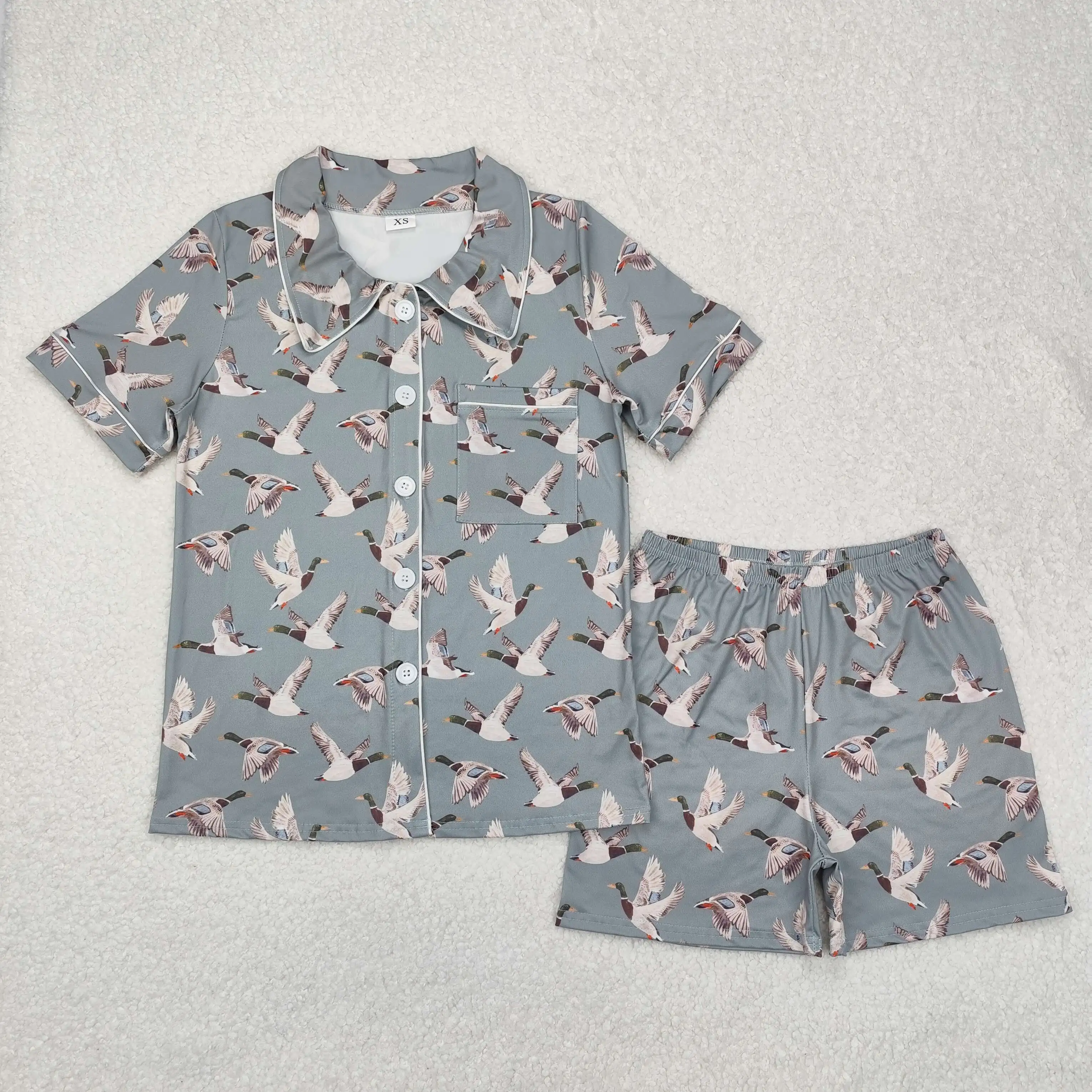 Wholesale Adult Women Pajamas Summer Outfit Woman Duck Camo Nightclothes Short Sleeves Pocket Button Up Sleepwear Set Shorts