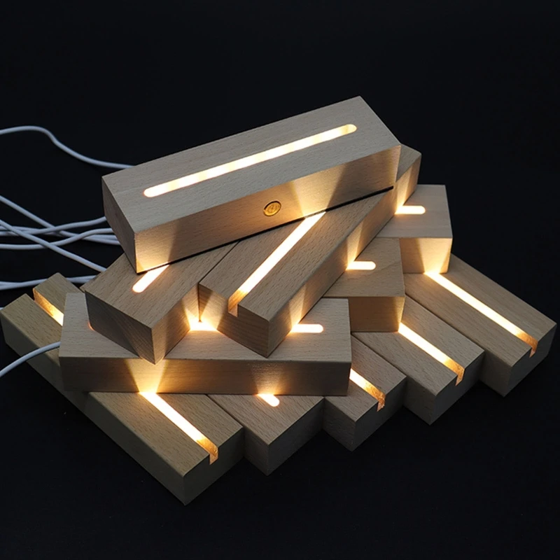 7 LED ضوء الألوان خشبية مستطيل عرض موقف ضوء الليل قاعدة الراتنج الفن الحرفية الركيزة الزخرفية للمنزل مخزن الديكور