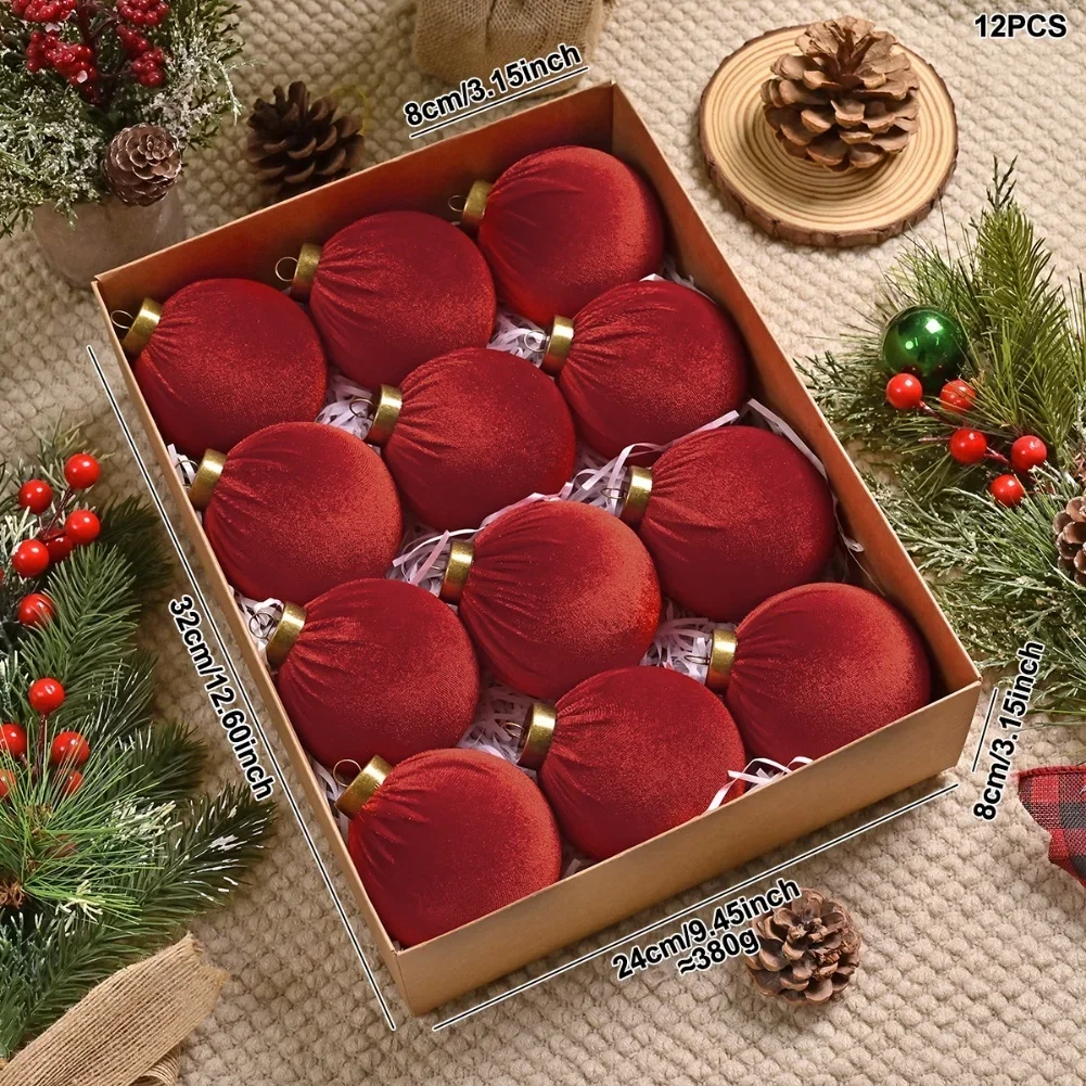 

Бархатные елочные украшения, 12 шт. в упаковке с небьющимися шариками для праздничных и мероприятий, диаметр 3, 15 дюймов