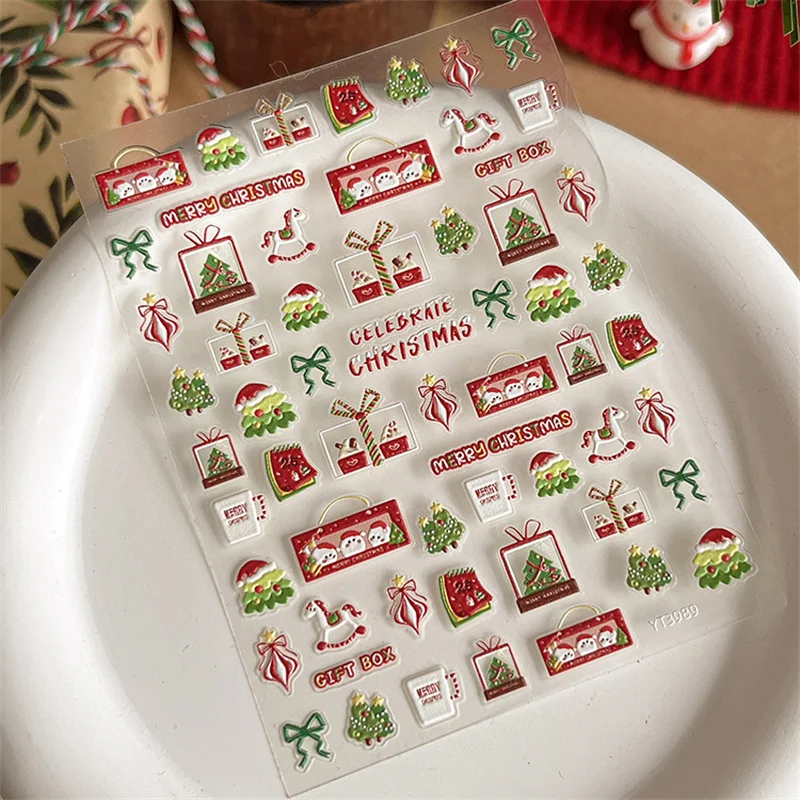 Pegatinas navideñas para uñas, varios patrones, calcomanías navideñas para decoración de uñas, calcomanías adhesivas para uñas con ciervo, muñeco de nieve, salón de manicura DIY