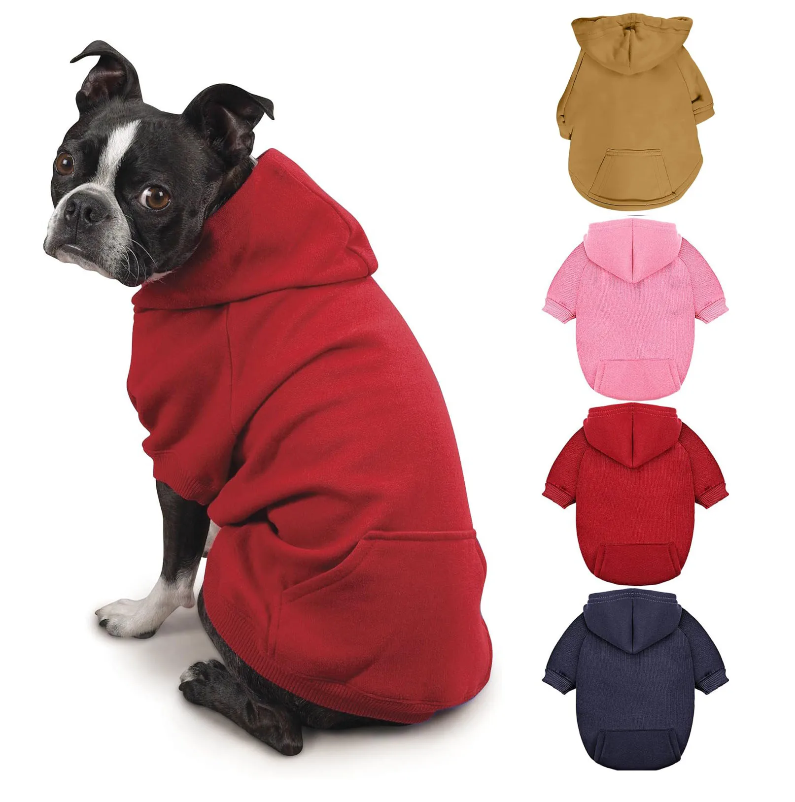 Dog Hoodies Solid Color Sweatshirts with Pocket Pet Pullover Coat Spring Autumn Clothes for Small Dogs, Puppy Cat Sport Costume