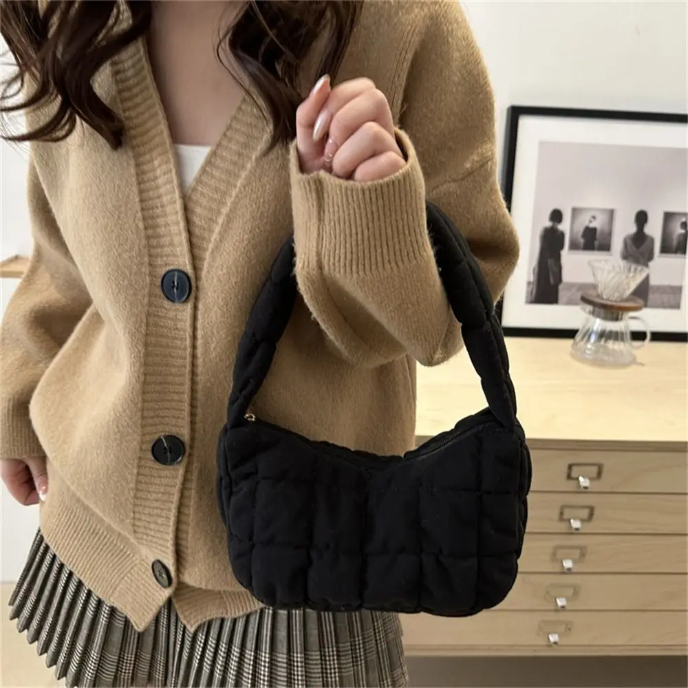 Fashion Quilted Totes Down Cotton Padded Shoulder Bags Large Capacity Lightweight Puffy Handbags Underarm Bags for Women Girls image 2
