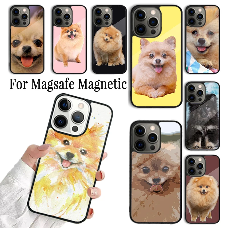 Coque Phone Case For iPhone 16 15 14 13 12 Mini 11 Pro Max Plus Magsafe Magnetic Wireless Charging Cover Pomeranian Dog Yoga