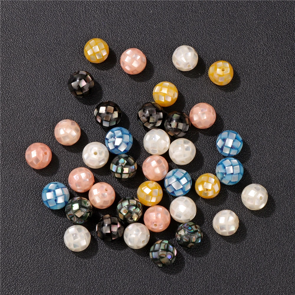 Faceted Natural Shell Beads 8mm Round Mosaic Ball Shell Mother Of  Pearl Shell Beads For Jewelry Making DIY Necklace Bracelet