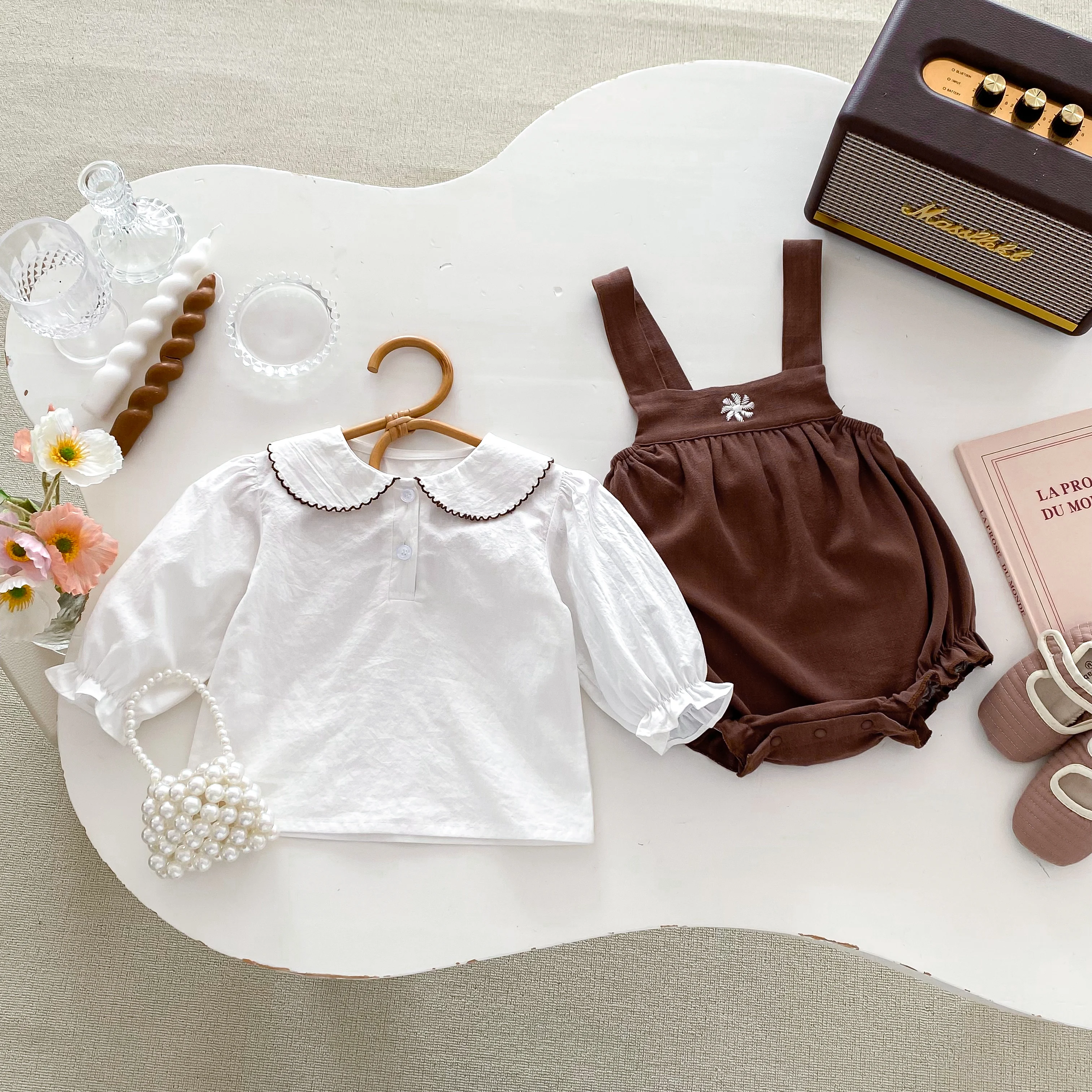 INS 2026 Baby Spring and Autumn New Fashion Solid Color Doll Collar Long Sleeve Shirt