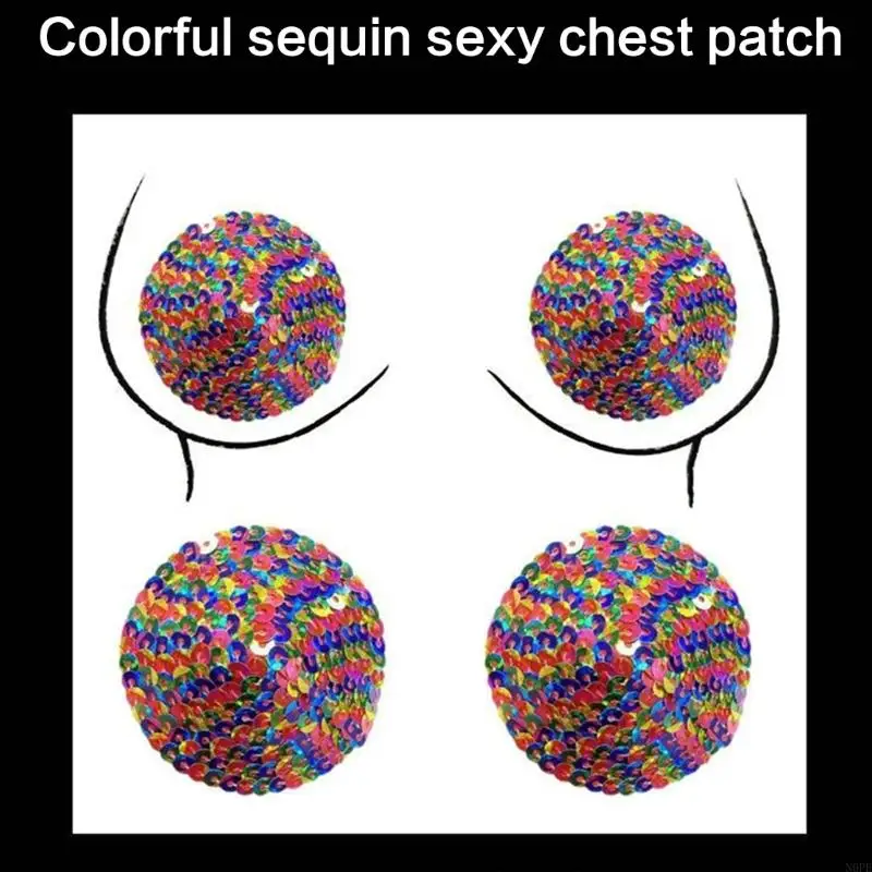 N0PE Women Nipple Cover Colorful Sequins Pasties Reusable Tassels Chest Stickers Breast Cover Adhesive Chest Bra Pad Gift