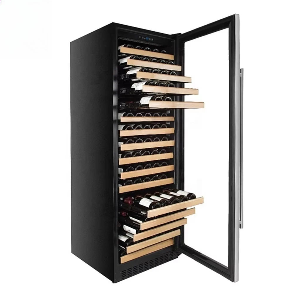 

Combination Wine Cooler Cellar Wine Refrigerator and Champagne Custom 166 Bottles LED Temperature Display Cabinet Electric