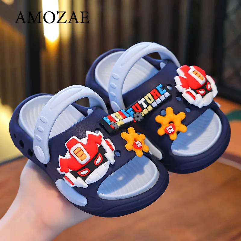 

EVA Ultra Light Cool Boys Baby Toddler Anti Slip Hole Shoes Children's Sandals Cartoon Home Bathroom Beach Sandals Slippers