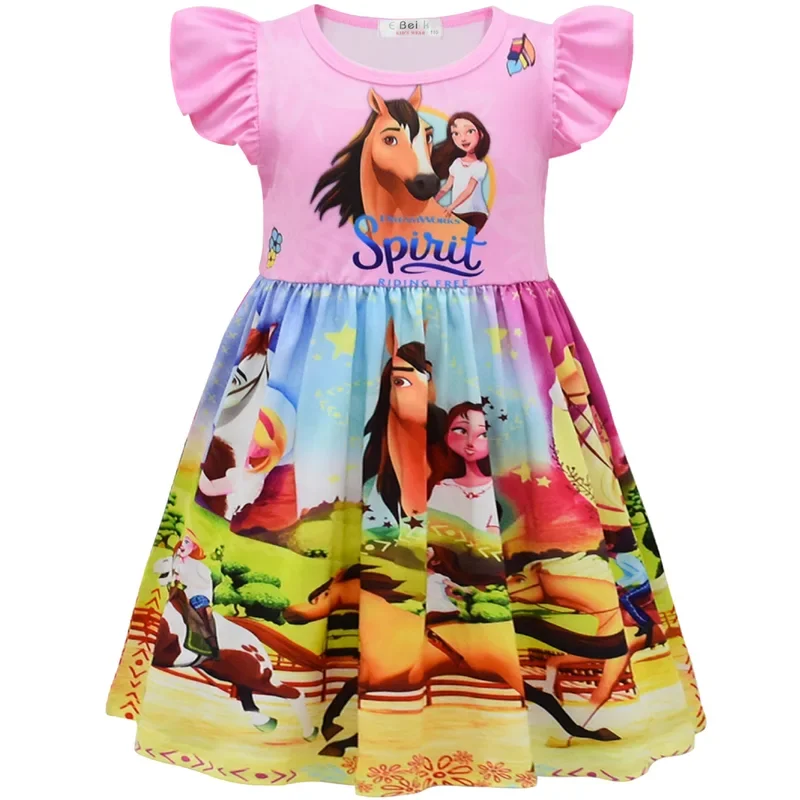 Baby girls Spirit Riding Free dress children girls riding horse dresses gutter sleeve irregular dress kids birthday party clothe