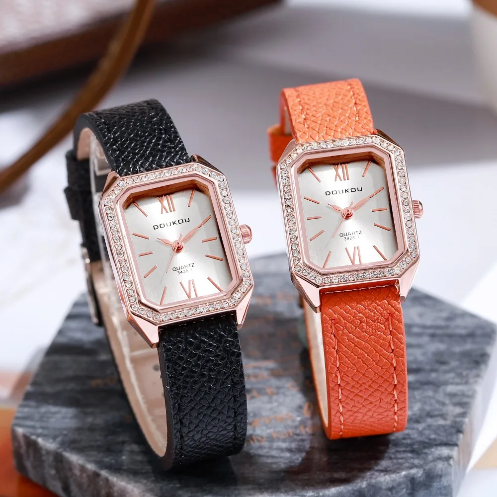 Luxo incrustado strass dial relógios de quartzo moda pulseira de couro relógio de pulso dropshipping presentes senhoras relógio relogio feminino