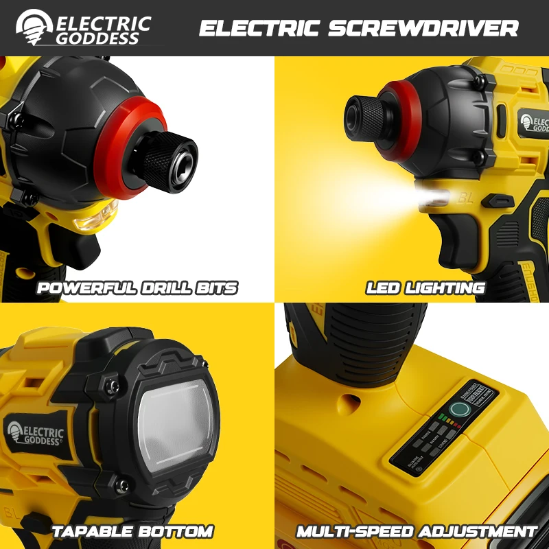 Electric Goddess Brushless Impact Driver 205NM For Dewalt Battery Cordless Electric Drill Screwdriver Rechargeable Power Tool ﻿