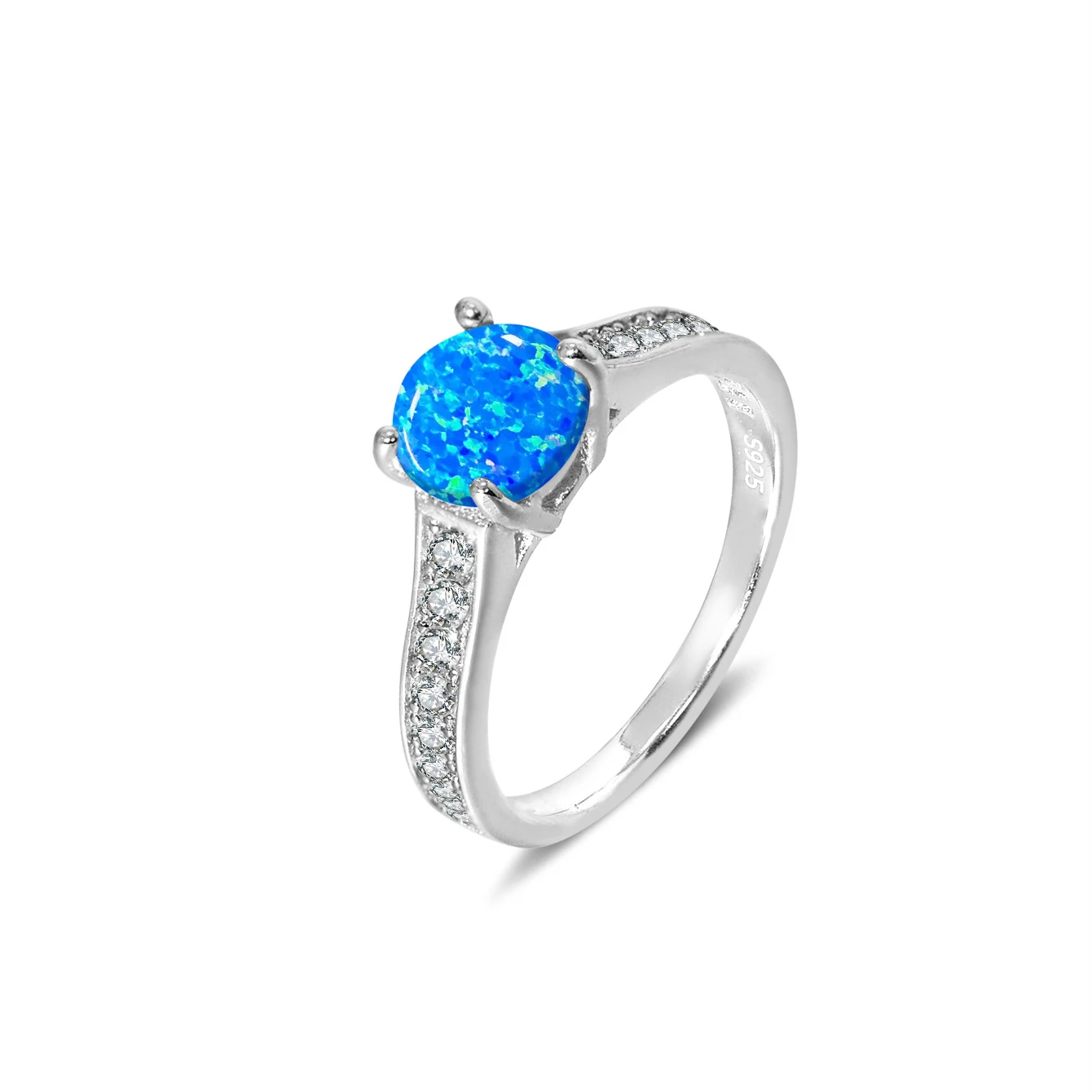 

2025 New Hot selling 100% 925 Sterling Silver Women's Ring Blue Round Opal Ring Simple and Elegant Style for Daily or Wedding