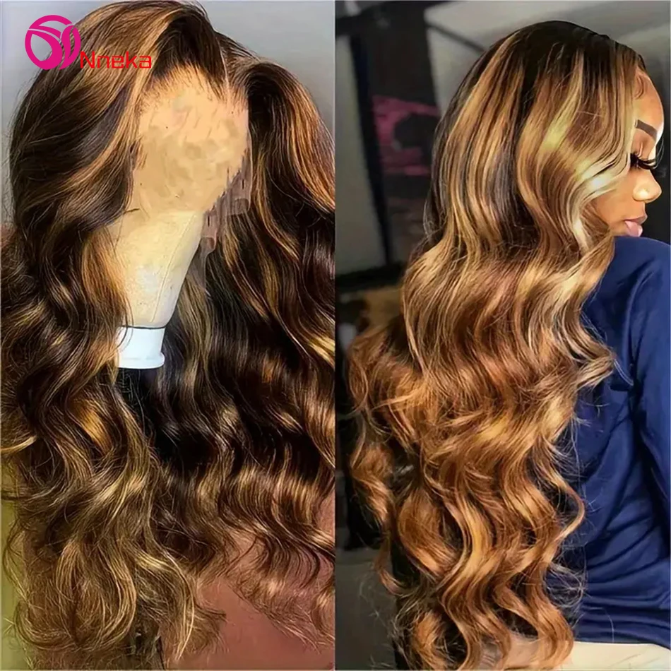 

200% Density Body Wave Human Hair Wigs 4/27 Honey Blonde Ombre 13x4 Lace Front Wig Pre Plucked 13x6 Hd Lace Frontal Wigs