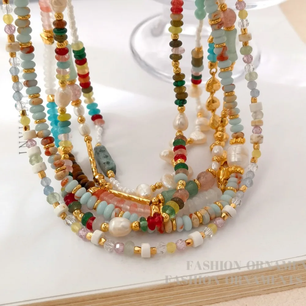 2026 جديد وصول الكلاسيكية الحجر الطبيعي الملونة سلسلة الترقوة المتخصصة تصميم شخصية الخرز الراقية بيان سلسلة الترقوة #2