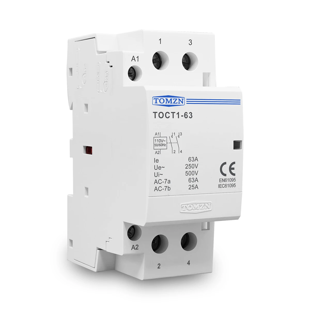 TOMZN TOCT1 2P 63A 110V COIL 230V/220V 50/60Hz Din Rail Household AC Modular Contactor 2NO  1NC 1NO