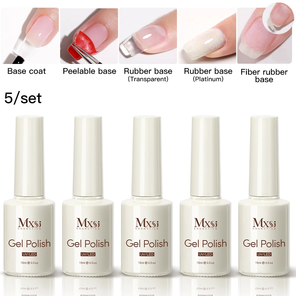 

15 мл, 5 шт./компл., базовое покрытие для ногтей, набор гель-лаков для ногтей, резиновая основа, набор гелей, полупостоянный, замачиваемый, УФ-светодиодный, гель для дизайна ногтей, принадлежности для ногтей