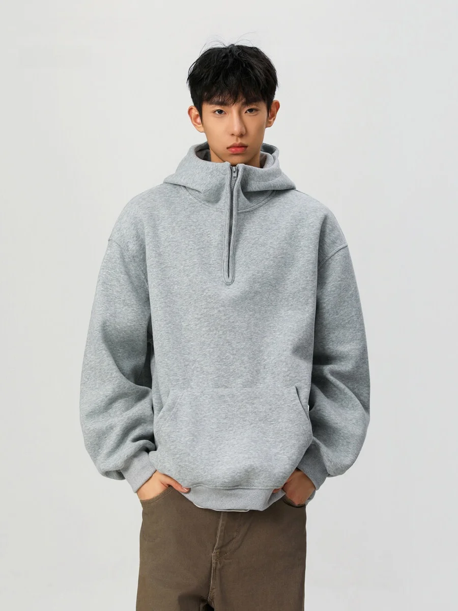 

Мужская толстовка American Sle Heavyweight 440g с высоким воротником на молнии, осенне-зимняя, утепленная, свободного кроя, повседневная, универсальная верхняя одежда