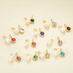 2PCS Golden Stainless Steel Pendant Freshwater Pearl 12 Birthstone Pendants Can Be DIY Necklace Bracelet Women's Jewelry Gifts
