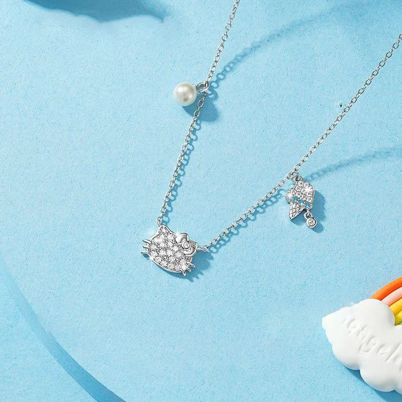 Sanrio Sterling Silver Necklace Ins Delicate and Luxurious Fashion Premium Give A Friend A Birthday Gift Kawaii Kitty Style