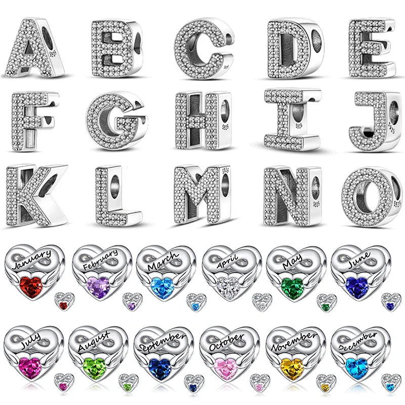 

26 A-Z Alphabet Beads 925 Sterling Silver January–December LOVE Charm Fit Original Bangle Charms Bracelet CZ Zircon Bead Jewelry