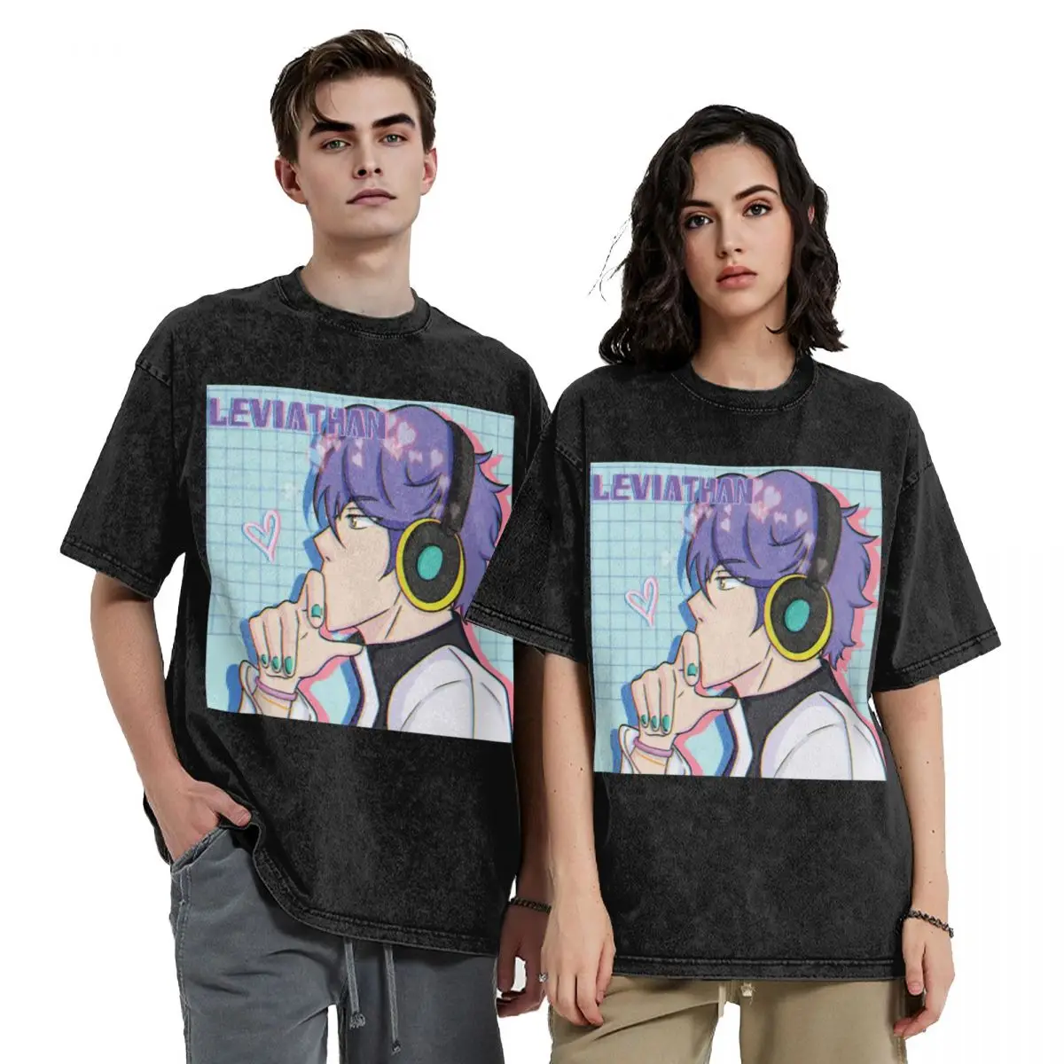 Camisetas de manga corta de Hip Hop de Leviathan de Obey Me, camisetas lavadas, ropa de calle, camiseta estampada para hombres y mujeres
