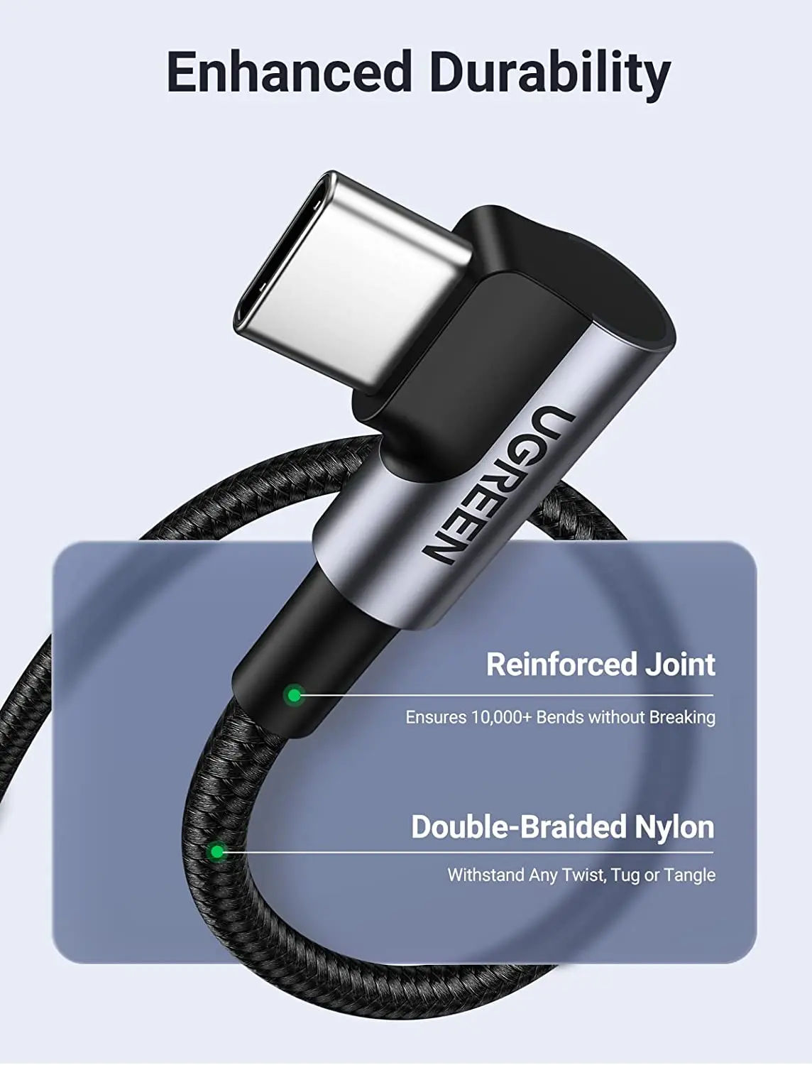 UGREEN USB C a USB C Cable 100W Tipo C Cargador Cable de carga rápida Ángulo recto 1M 2M