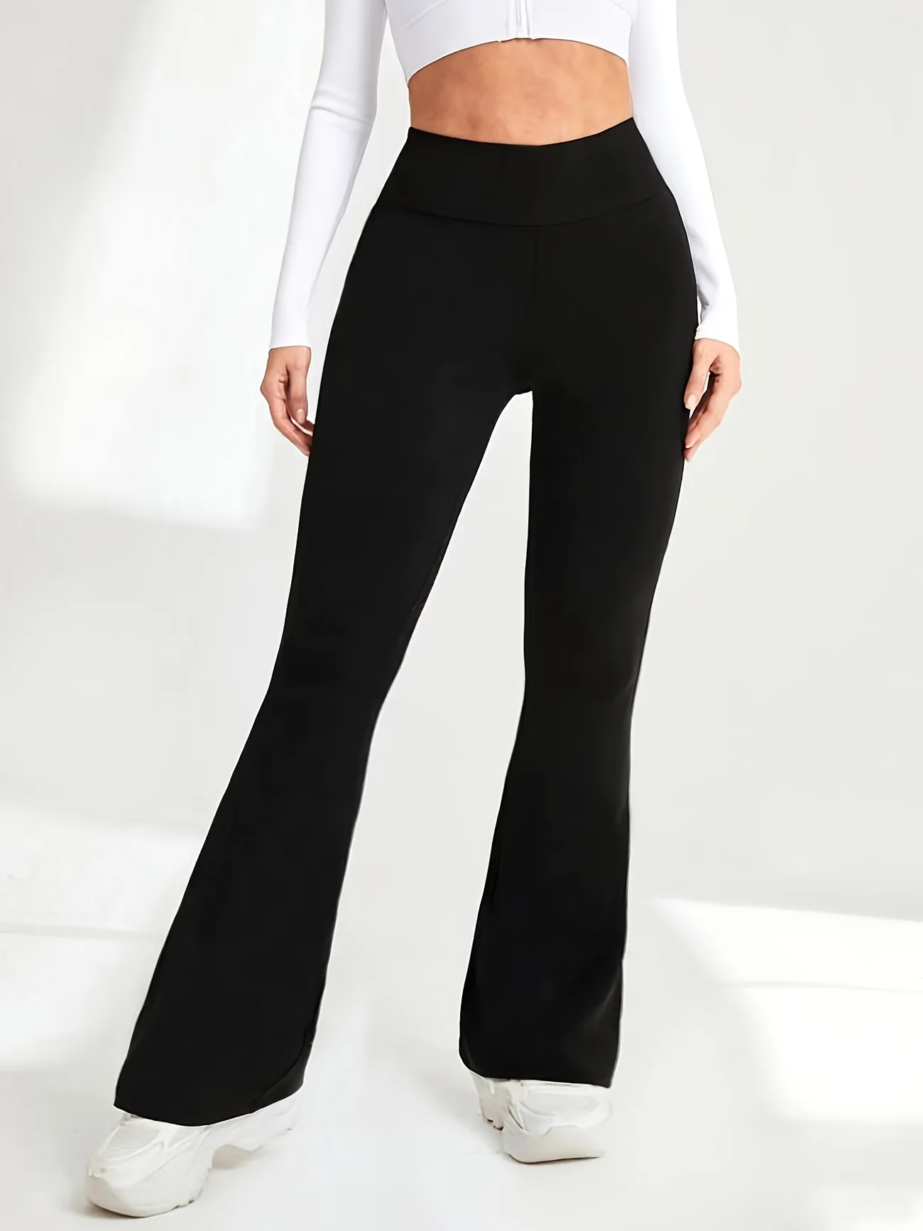 미니멀리스트 하이웨이스트 플레어 팬츠, 부츠컷 와이드 레그, 패셔너블하고 스파이시한 여성용 슬림핏 슬리밍 스포츠 팬츠