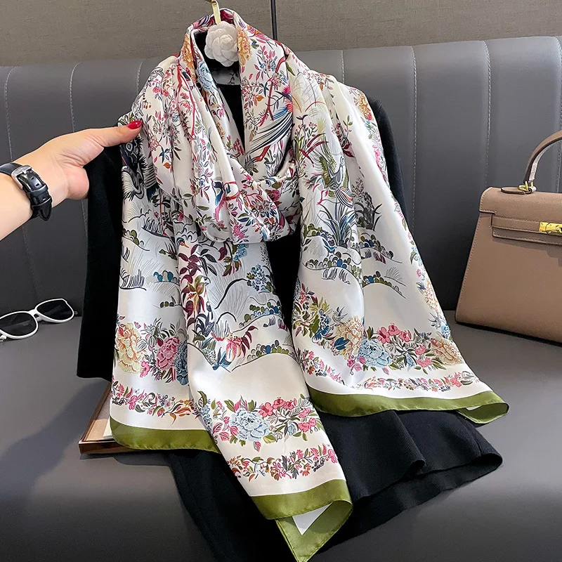 

Satin Finish Design Silk Scarf Popular 180X90CM Warm Hijab The Four Seasons Fashion Shawls Luxury Brand Women Print Scarves