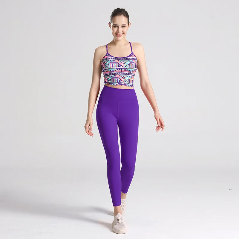 Cocolouts 2025 New Maya civilization Mandala printed yoga suit set for women with chest cushion top  fitness 2pcs yoga sets