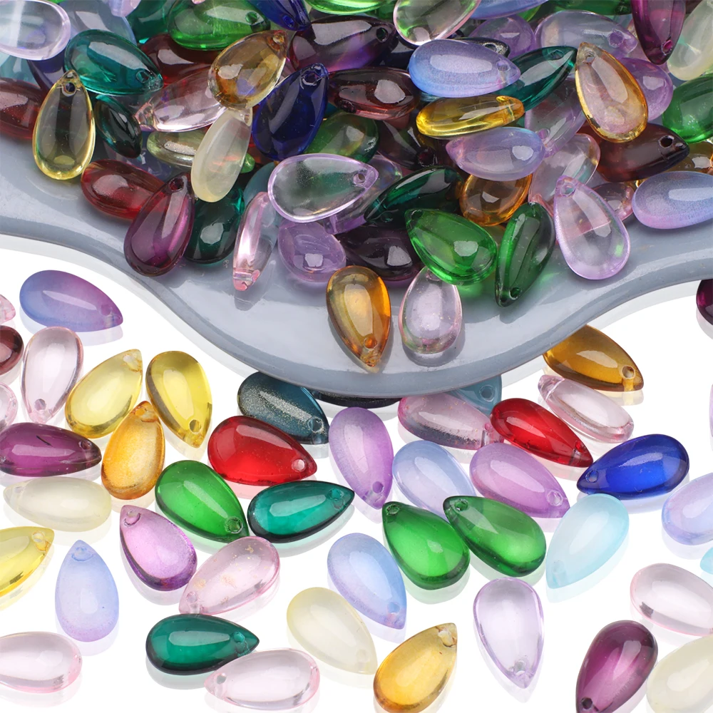 8x13MM 30pcs glass pendant smooth water drop horizontal hole gradually color diy earrings bracelet Necklace hair accessories