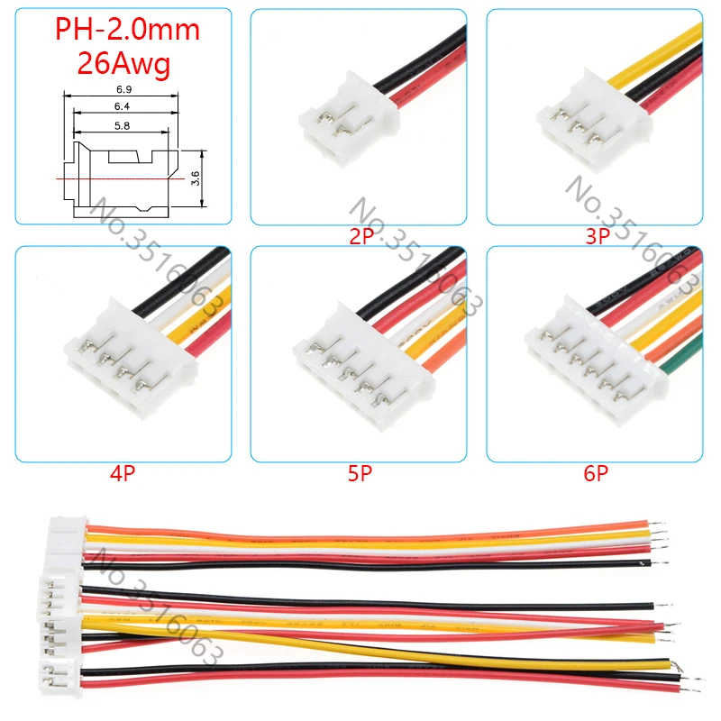5/10Pcs Micro JST PH 2.0mm Male/Female Plug Connector With Wire 100/200/300mm Cable 2/3/4/5/6/8/10P Pin Jumper Line For Arduino