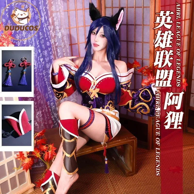 

Игра Ahri Champion Nine Tails Wildd Riftt Косплей Костюм Ahri Хэллоуин Косплей Костюм Женское Красное Платье Полный Комплект