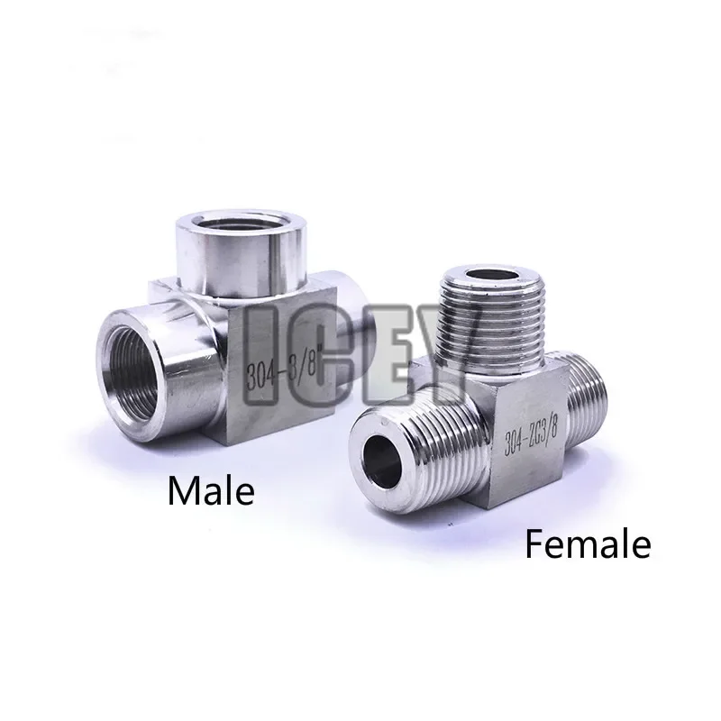 304 Stainless Steel 3 Way Female Thread High Voltage T-type Valve Fitting