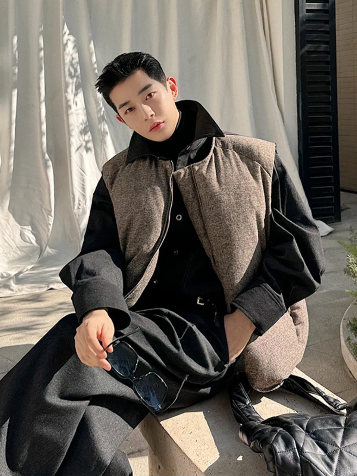 

Мужской теплый хлопковый жилет на молнии с круглым вырезом, повседневная верхняя одежда в стиле пэчворк, модный молодежный хлопковый жилет