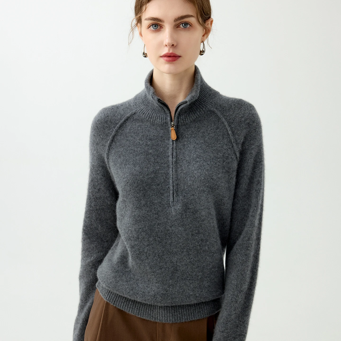 

Новый женский пуловер из 100% чистого кашемира на осень/зиму, повседневный вязаный свитер с воротником-стойкой, утепленный джемпер на молнии до середины груди