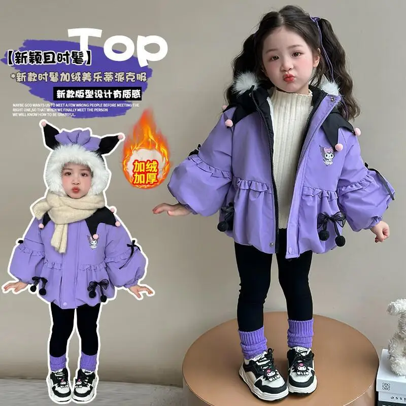 

Sanrio Kid Kuromi Plush Outdoor Jackets Cartoon Thickened Cotton-Padded Clothes Anime Autumn Winter Parka Cute Coat Girl Gift