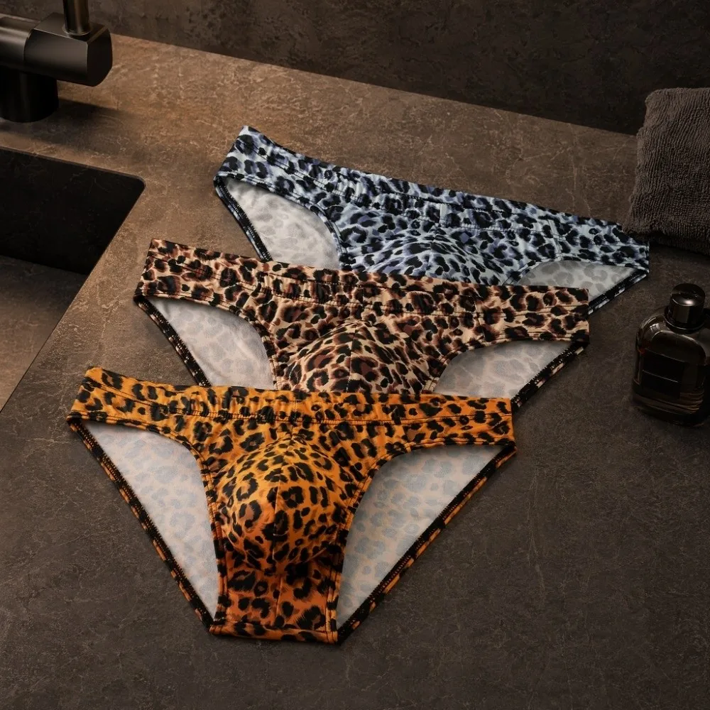 Fashion Lingerie Leopard Triangle Panties Breathable Low Waist Men Thin Briefs Comfortable Leopard Print Underwear for Men Men