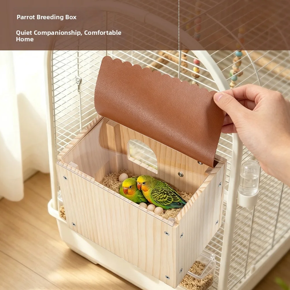 Wood Breeding Box for Parrots Sliding for top Cover Magnetic Observation Window Spacious Interior Quick Assembly Design