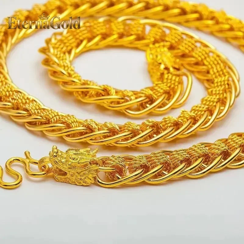 

EternaGold High-end fashion 24K real gold Dragon Head necklace au9999 Gold fashion men handsome advanced sense star chain