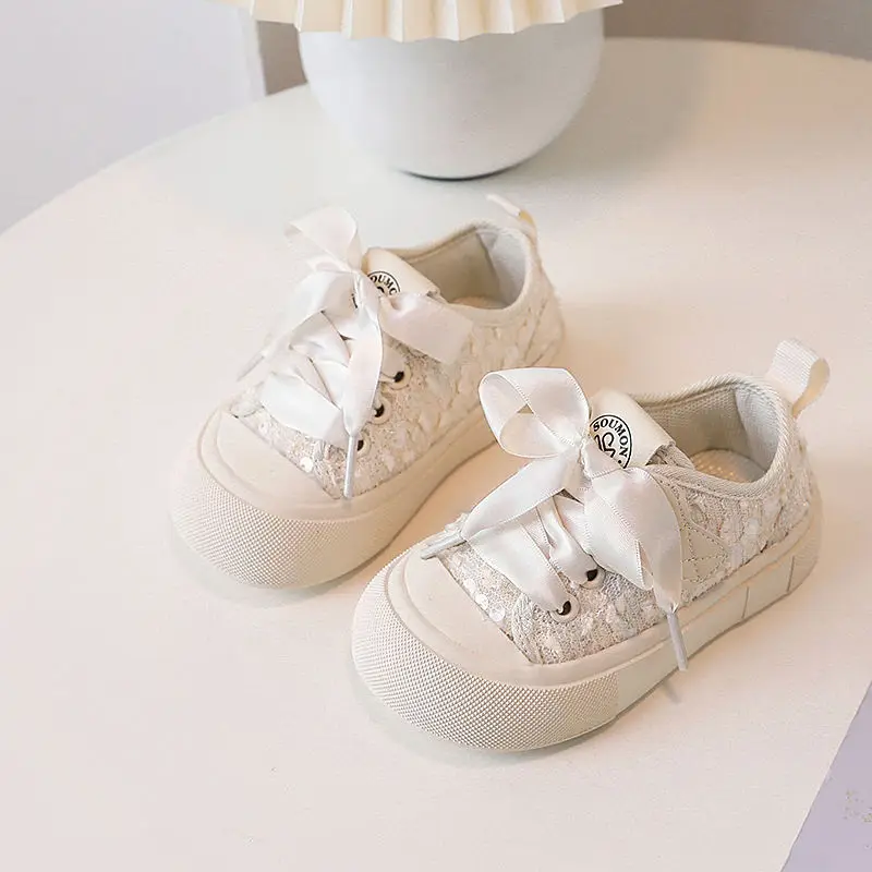 14-16CM Little Princess Lace Sneakers,Pink Beige Soft Embridered Autumn Spring Casual Shoes For Toddler Girls