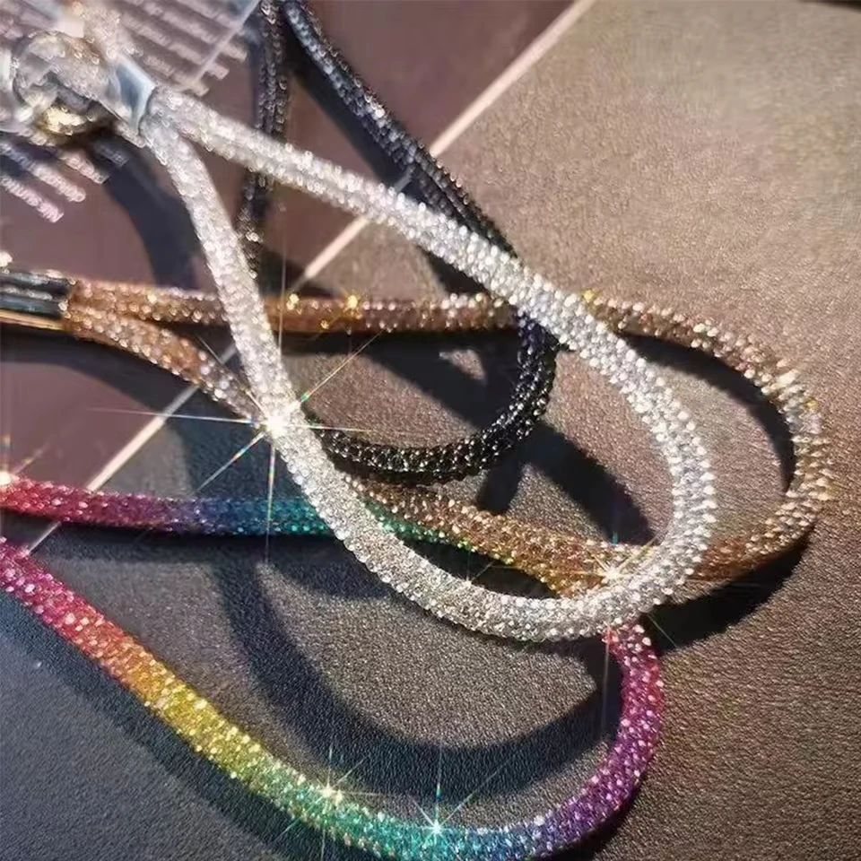 Shiny Colorful Glitter Flashy Rhinestone Cell Phone Charm Lanyard Crystal Phone Wrist Straps Keychain Hanging Anti-lost Rop