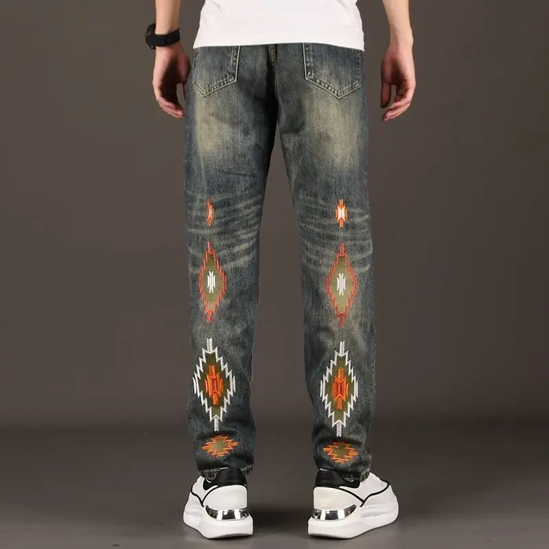 

Vintage Y2k Embroidery Men Jeans Spring Autumn Casual Pants Streetwear Fashion Male Clothes New Slim Straight Denim Trousers