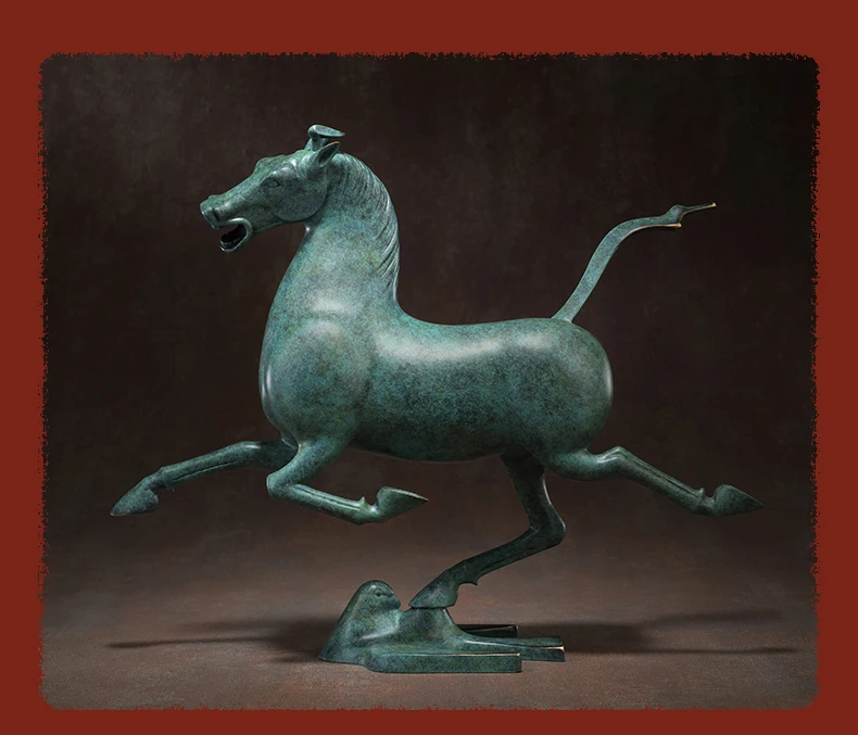 CHINA National treasure Han Dynasty BRONZE galloping horse Sculpture 5A Replica Home company Good luck Success Decoration art