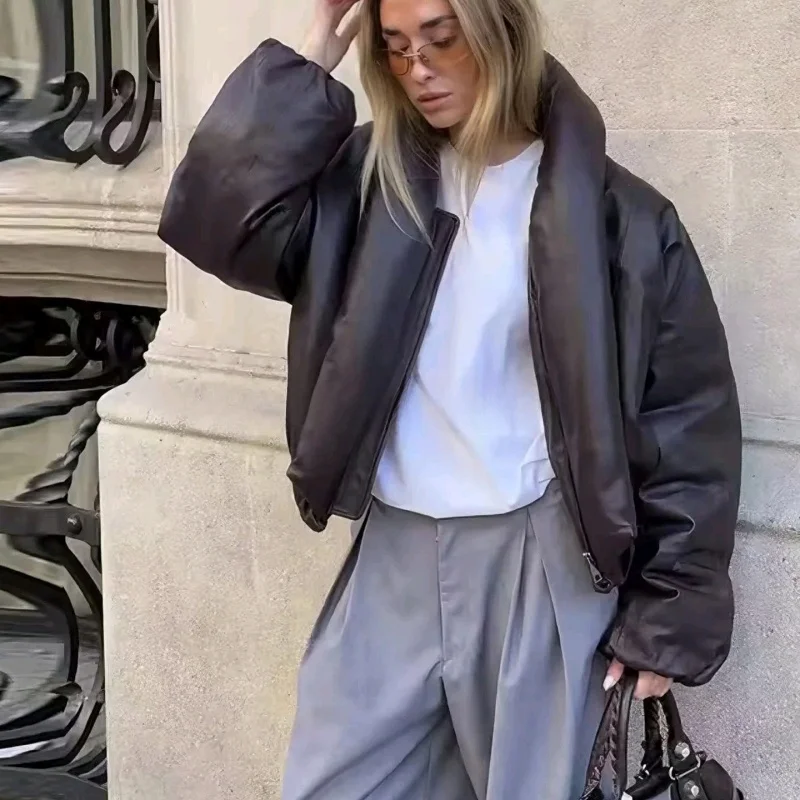 Cappotto invernale da donna nuovo vestibilità ampia lungo Sve in pelle PU con cerniera decorata in cotone Jaet collo alto capispalla Faion