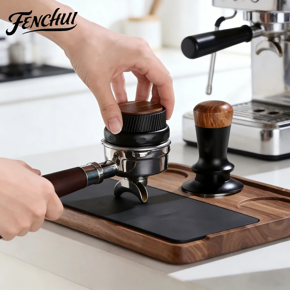 

FENCHUI Wooden Coffee Tamping Station Non-Slip Espresso Tamper Holder Base Fits 51mm-58mm Tampers For Home Barista Cafe