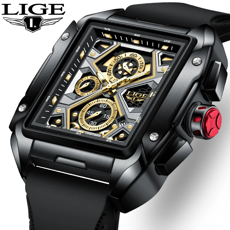 

LIGE Fashion Casual Sport Quartz Man Watch Top Brand Hollow Calendar Silicone Clock Waterproof Luminous Men's Watches Wristwatch