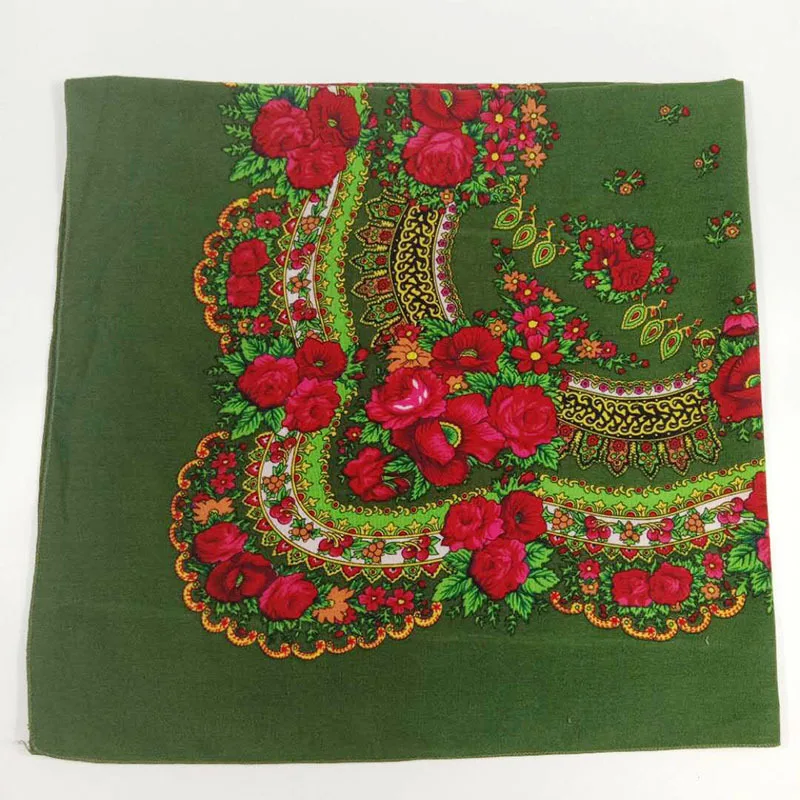 115*115cm Women Russian National Scarf Square Handkerchief Floral Print Ethnic Shawl Women\'s Head Wrap Bandana Babushka Scarves