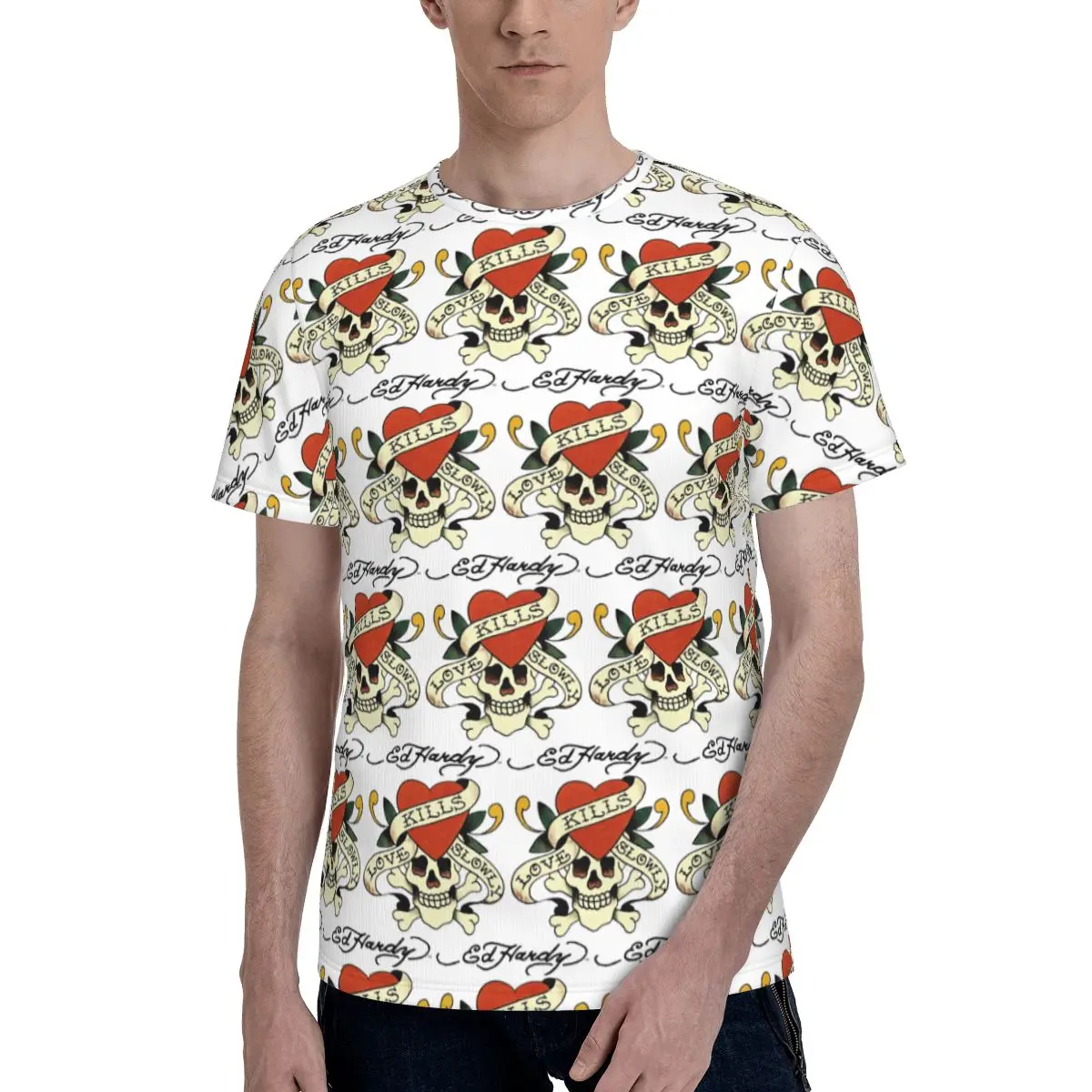 Camiseta Ed Hardy Love Kills Slowly para hombre, camisetas de algodón, camisetas de manga corta con cuello redondo, ropa de verano, Tops