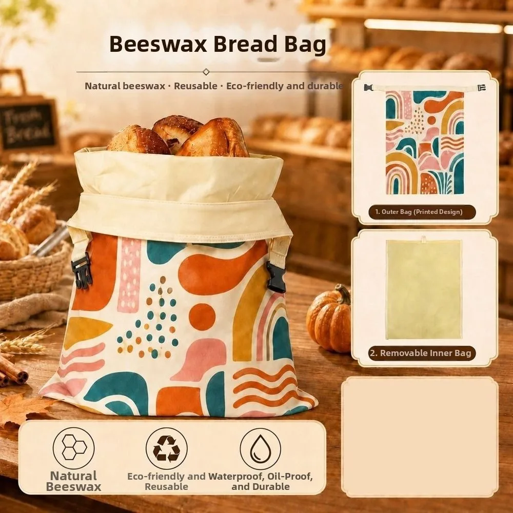Reusable Beeswax Bread Bags Beeswax Coated Large Capacity Sourdough Bread Bags Freshness Preservation Lock Closure