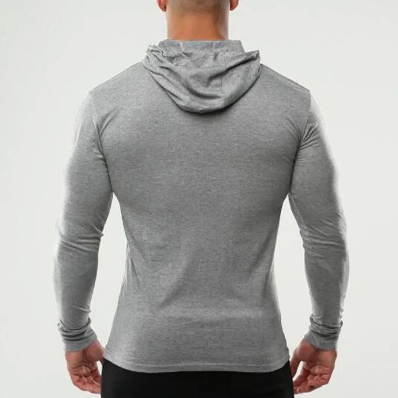 New Fashion Mens Long Sleeve Hooded T Shirts Cotton Fitness Hoodies Tee Shirt Bodybuilding Slim Fit Sweatshirts Gym Tshirts